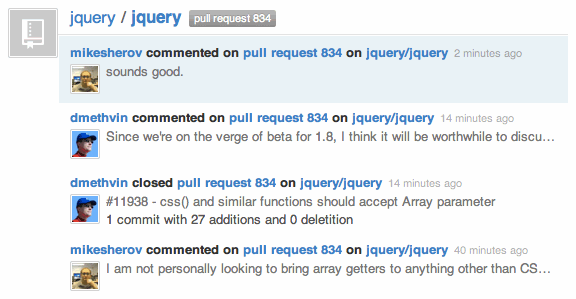 jQuery pull request events